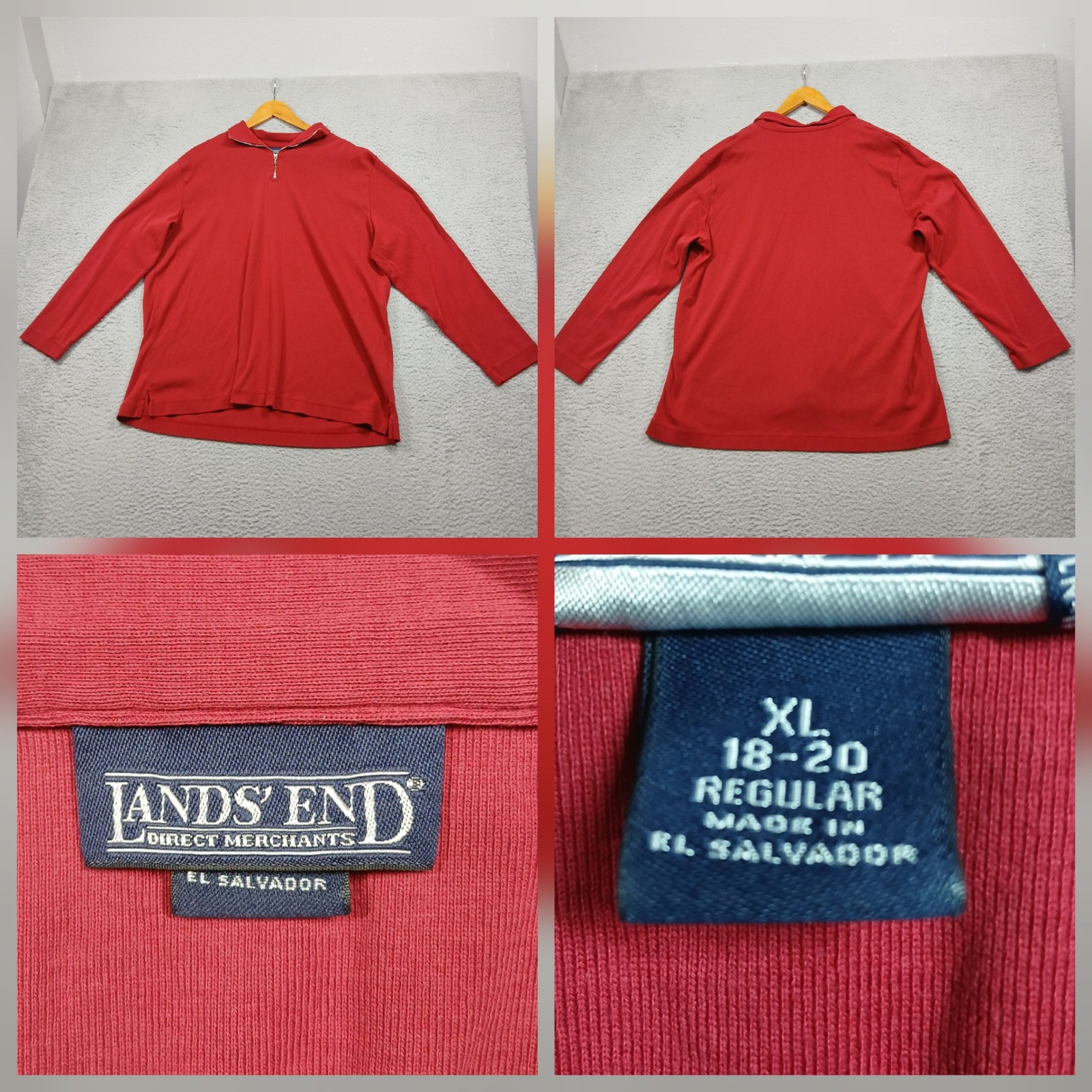 Lands' End Quarter Zip Pullover Womens Xl Red Long Sleeve Knit Top